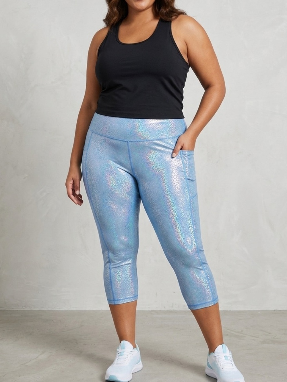 ZYIA Iridescent Blue Cropped Mermaid Capri Athletic Leggings Plus Size 16 18